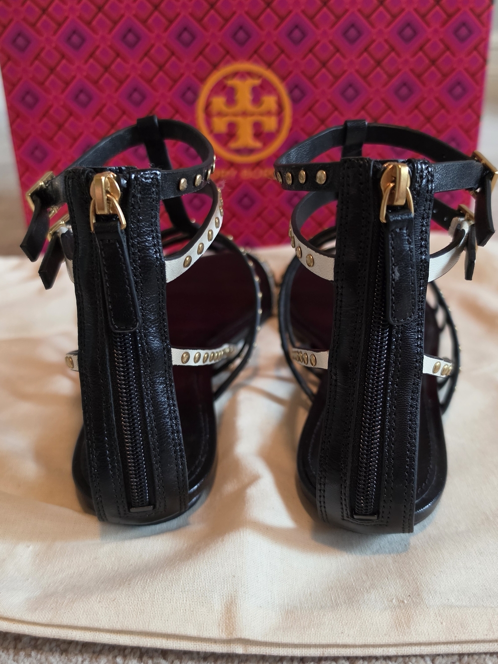 Tory Burch Black Leather Studded Gladiator Sandals - Picture 5 of 14